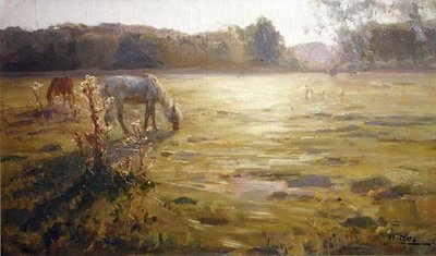 Paard in een weide door Nikolai Alexandrovich Klodt