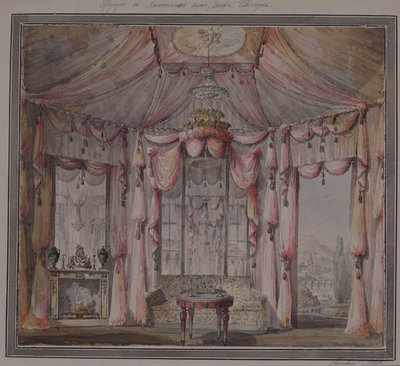 Interieurontwerp voor de boudoir in het huis van graaf Bezborodko in Moskou, 1790s door Nikolai Alexandrovich Lvov