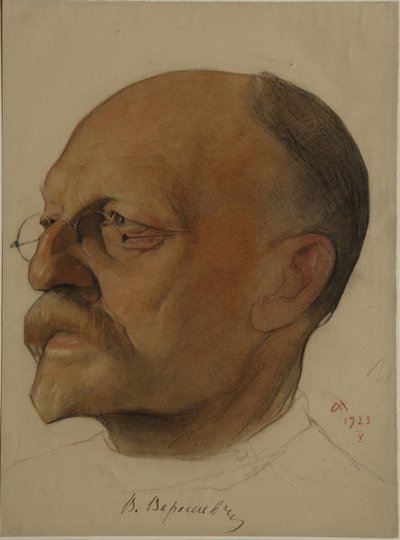 Portret van Vikenty Vikentyevich Veresaev 1867-1945, 1923 door Nikolai Andreevich Andreev