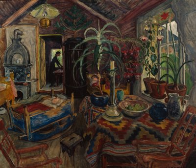 Interieur met een wieg, ca. 1925 door Nikolai Astrup