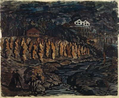 Grote schoven op een paal door Nikolai Astrup