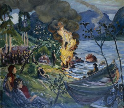 Midzomervuur bij Jølster water door Nikolai Astrup