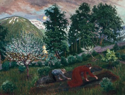Lenteavond in de tuin, ca. 1908 door Nikolai Astrup
