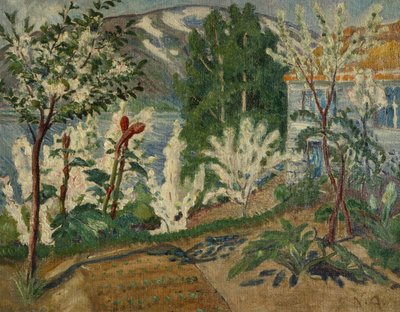 Witte bloemen bij Jølstravatnet door Nikolai Astrup