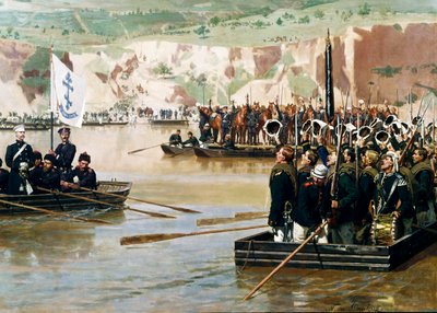 De Russen steken de Donau over bij Svishtov in juni 1877 door Nikolai Dmitrievich Dmitriev Orenburgsky