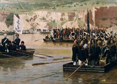De Russen steken de Donau over bij Svishtov in juni 1877, 1870s door Nikolai Dmitrievich Dmitriev Orenburgsky