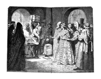 Tsaar Fyodor III verbrandt de boeken van de Russische adel 1682, 1880s door Nikolai Dmitrievich Dmitriev Orenburgsky