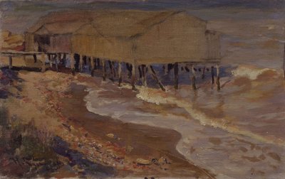 Een badhuis aan het strand door Nikolai Dmitrievich Kuznetsov