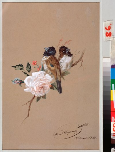 Twee vogels op een roos door Nikolai Egorevich Sverchkov