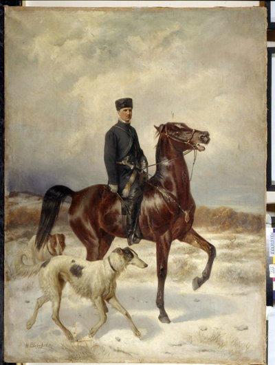 De jager te paard met zijn Barzoi-honden door Nikolai Egorevich Sverchkov