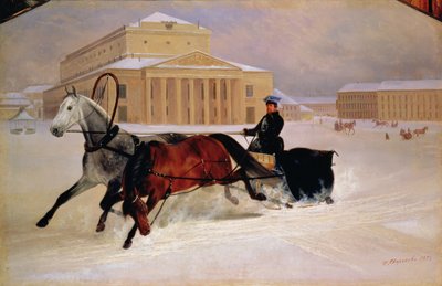 Poolpaar met een trekpaard bij het Bolsjojtheater in Moskou, 1852 door Nikolai Egorevich Sverchkov
