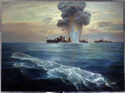 Russische burgeroorlog: de Britse torpedobootjager Victoria getorpedeerd door de bolsjewistische onderzeeër Pantera voor het eiland Seskar (Golf van Finland), 1 september 1919 door Nikolai Evlampievich Bublikov