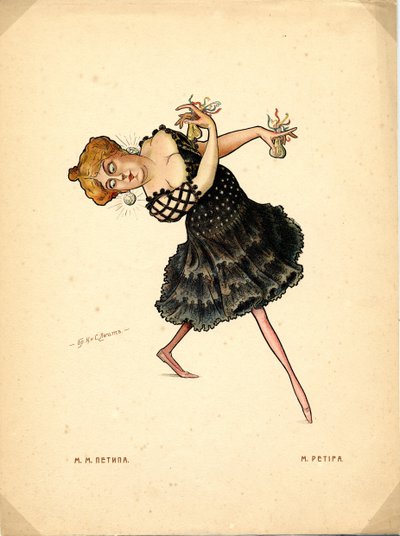 Balletdanseres Marie Petipa uit: Russisch Ballet in Karikaturen door Nikolai Gustavovich Legat