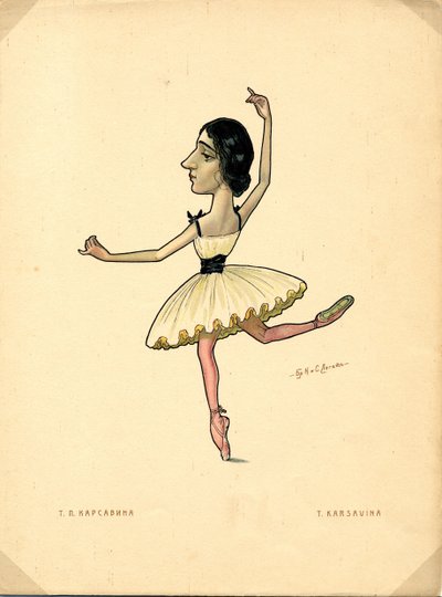 Balletdanseres Tamara Karsavina Uit: Russisch Ballet in Karikaturen, 1902-1905 door Nikolai Gustavovich Legat