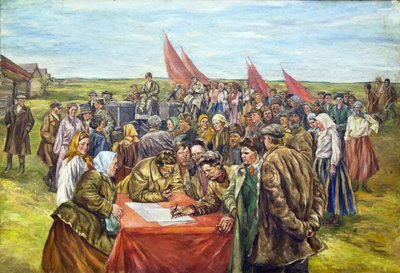 Het ondertekenen van de staatsobligaties door Nikolai Ivanovich Shestakov