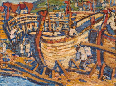 Schepen Bouwen. Studie door Nikolai Konstantinowitsch Roerich