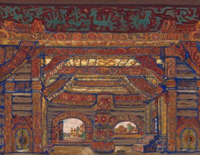 Het paleis van tsaar Berendey. Decorontwerp voor het toneelstuk Sneeuwmeisje van A. Ostrovsky door Nikolai Konstantinowitsch Roerich