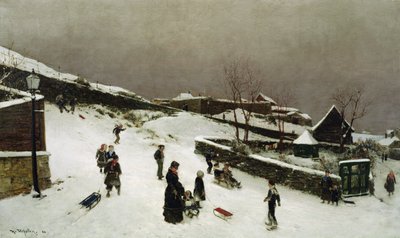 Winterscène in Nordnes, Bergen door Nikolai Martin Ulfsten