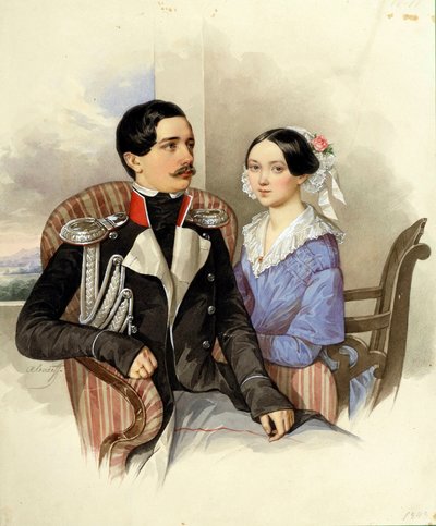 Portret van graaf Jakov Karlovich Sievers en gravin Vera Mikhaylovna door Nikolai Mikhailovich Alexeyev