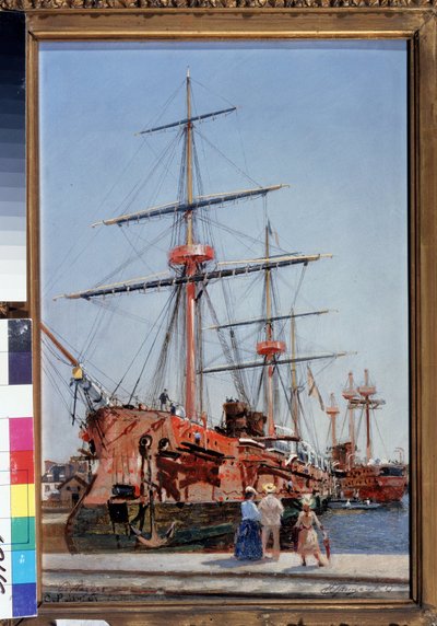 Bouw van de beschermde kruiser Admiraal Kornilov in Bretagne door Nikolai Nikolaevich Gritsenko