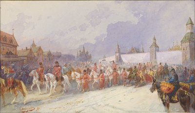Ingang van de gevangen familie van Kuchum Khan in Moskou. 1599, 1891 door Nikolai Nikolayevich Karasin