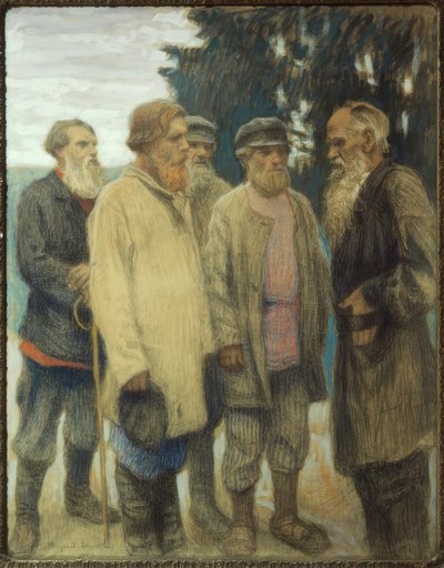 Leo Tolstoj met boeren door Nikolai P. Bogdanow Bjelski