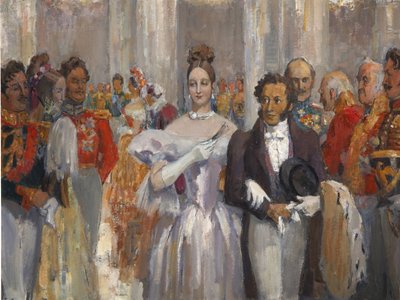 Alexander Pushkin met zijn vrouw op het bal door Nikolai Pavlovich Ulyanov