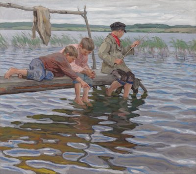 Jongens Vissen van een Pier door Nikolai Petrovich Bogdanov Belsky