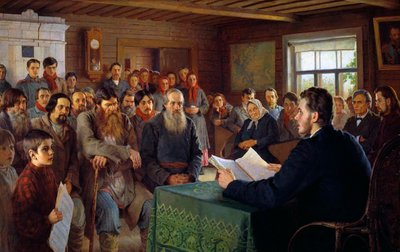 Zondagsboodschap in een dorpsschool, 1895 door Nikolai Petrovich Bogdanov Belsky