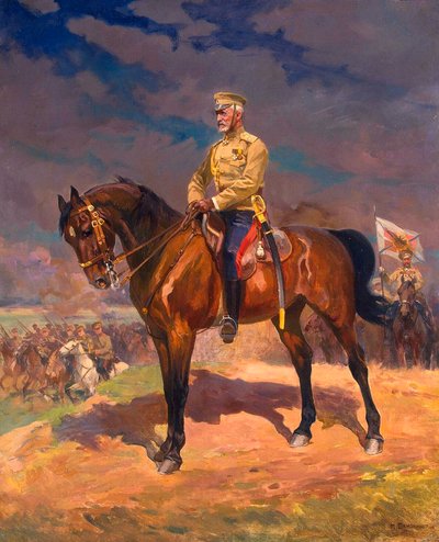 Portret van Groothertog Nikolai Nikolayevich te Paard door Nikolai Semyonovich Samokish