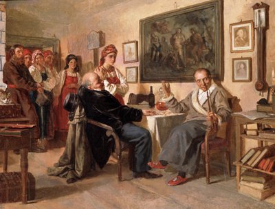 De markt. De verkoop van lijfeigenen door Nikolai Vasilievich Nevrev