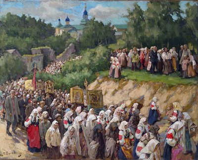 Kruisprocessie in het Pskovo-Pechersky Dormition-klooster door Nikolai Vasilyevich Kharitonov
