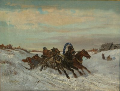 Troika op een winterweg, eind 1860s-begin 1870s door Nikolai Yegorovich Sverchkov