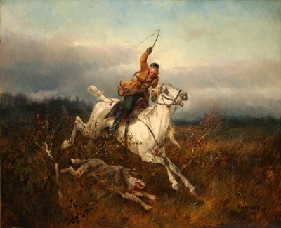 Wolvenjacht, 1870 door Nikolai Yegorovich Sverchkov