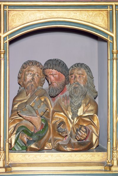 Houten houtsnijwerk van SS. Paul, Matthew en Thomas, van de predella van het Isenheim Altaarstuk, ca.1490 door Nikolaus Hagenauer