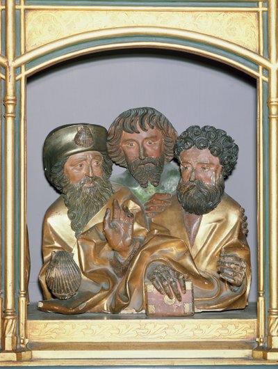 Houten houtsnijwerken van St. Jacobus de Meerdere, St. Simon en St. Thaddeus, van de predella van het Isenheim Altaarstuk, c.1490 door Nikolaus Hagenauer
