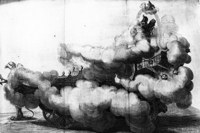 Een koets getrokken door griffioenen en bestuurd door Carlo di Lorenzo, getekend door Carlo Pasetti, prent gemaakt door Gerhart Bouttats door Nikolaus van Hoy
