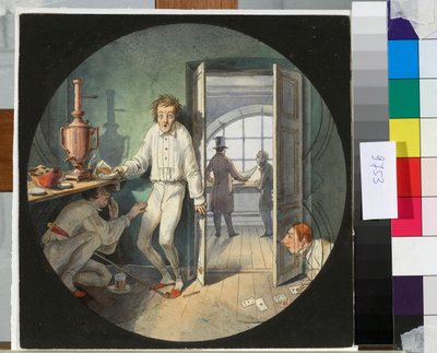 Carlo Rossi, Alexander Rezanov en Lakhtin verbergen zich voor Constantin Thon door Nikolay Benois