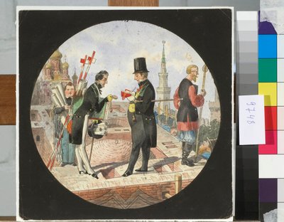 Baron Lev von Bode en architect Nikolay Chichagov op de bouwplaats van het Grote Kremlinpaleis in Moskou - Werk van Nicolas Benois (1813-1898) door Nikolay Benois