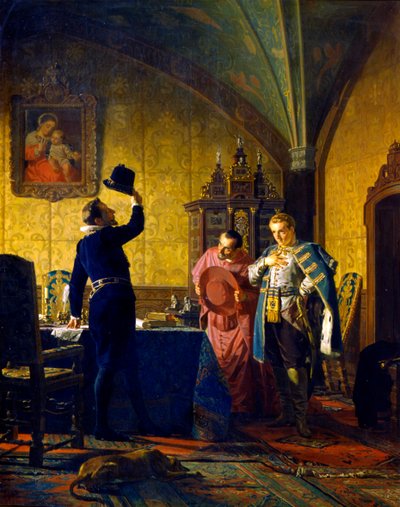 Valse Dmitry legt een eed van trouw af aan koning Sigismund III Vasa, 1874 door Nikolay Nevryov