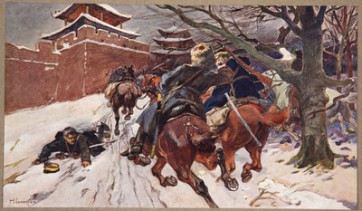 Cavaleriegevecht aan de rand van Moukden, illustratie uit 