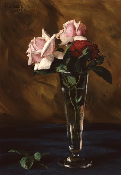 Schikking met rozen in glas door Nils Gude