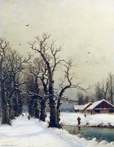 Winterscène, 19e eeuw door Nils Hans Christiansen