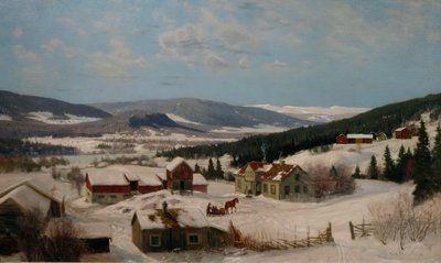 Boerderij in winterlandschap door Nils Hansteen