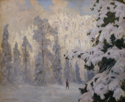 Jager skiën in winterlandschap door Nils Hansteen