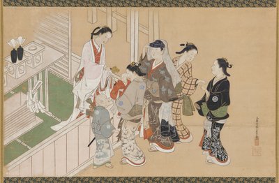 Eerste bezoek van een baby aan een Shinto-schrijn, Edo-periode, eind 17e-begin 18e eeuw door Nishikawa Sukenobu