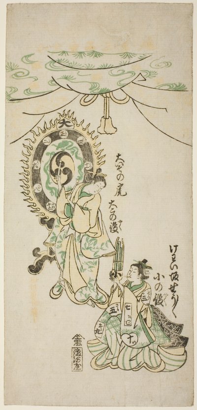 Oiso no Tora en Shosho Spelen Instrumenten door Nishimura Shigenaga