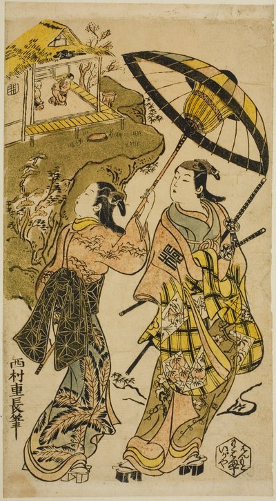 Het Portret van Acteurs bij het Ogura Huisje door Nishimura Shigenaga