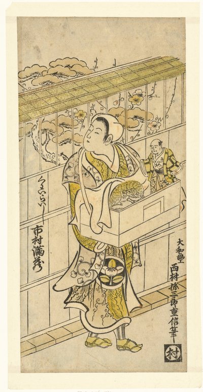 De acteur Ichikawa Manzo als poppenspeler door Nishimura Shigenobu