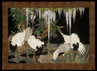 Kraanvogels, cycaden en wisteria, c1905 door Nishimura Sozaemon